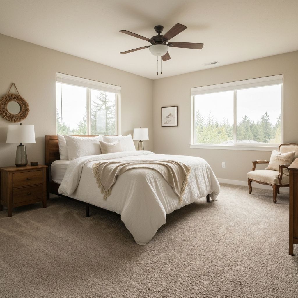 Plush carpet bedroom installation with soft neutral tones — Portland metro area